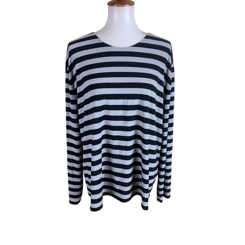 Norma Kamali Black Gray Striped Oversized Coastal Chic Stretch Top Large